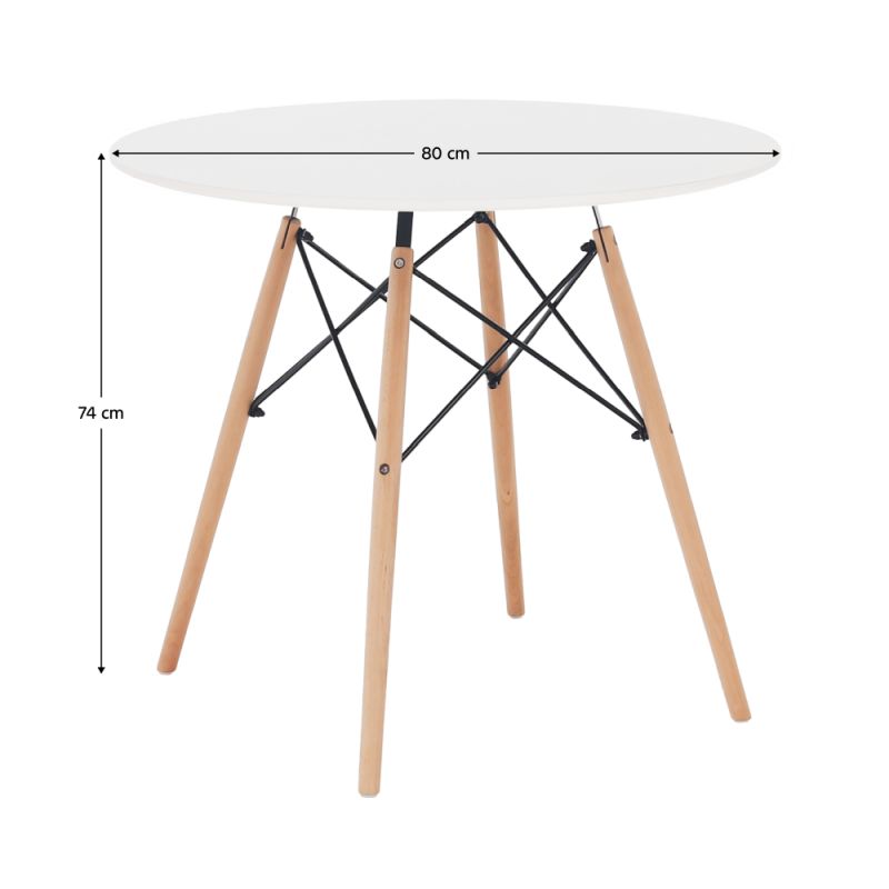 Jedálenský stôl, okrúhly 80cm, MDF, biely, buk, GAMIN 2 NEW 80