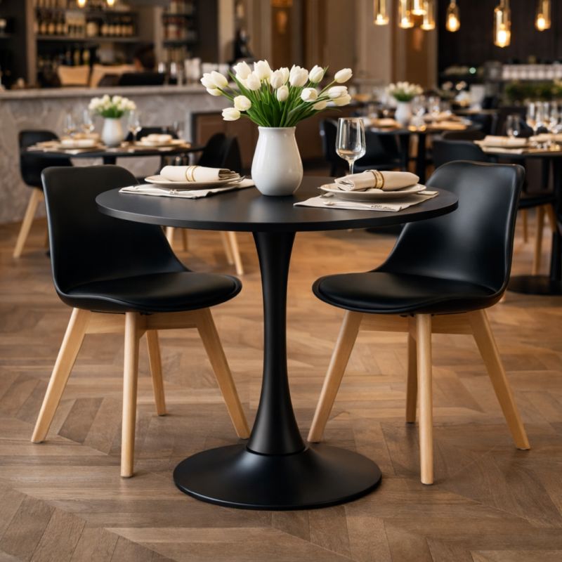 Jedálenský stôl, okrúhly 80cm, MDF, čierny, REVENTON NEW