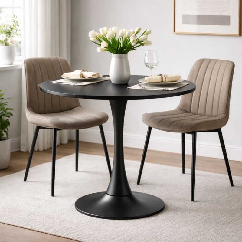 Jedálenský stôl, okrúhly 80cm, MDF, čierny, REVENTON NEW