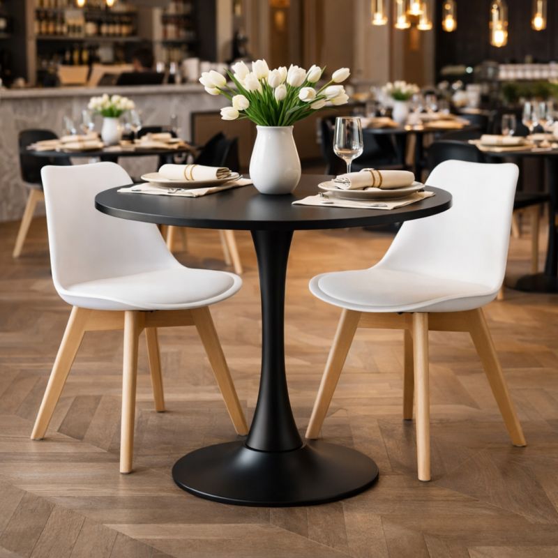Jedálenský stôl, okrúhly 80cm, MDF, čierny, REVENTON NEW