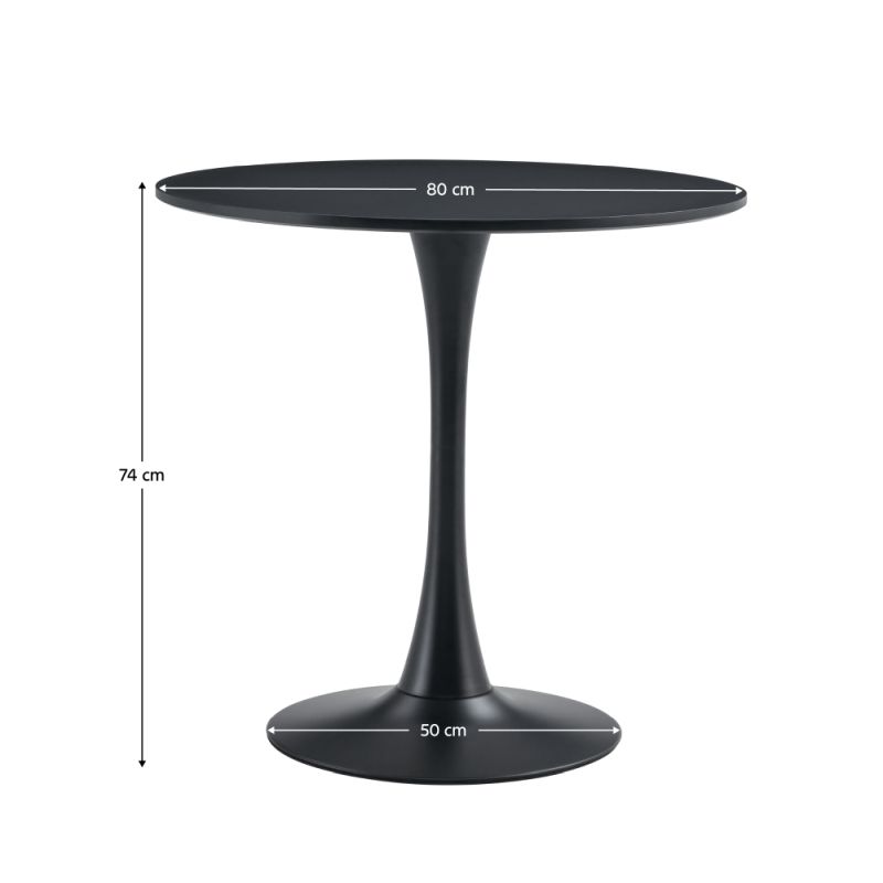 Jedálenský stôl, okrúhly 80cm, MDF, čierny, REVENTON NEW