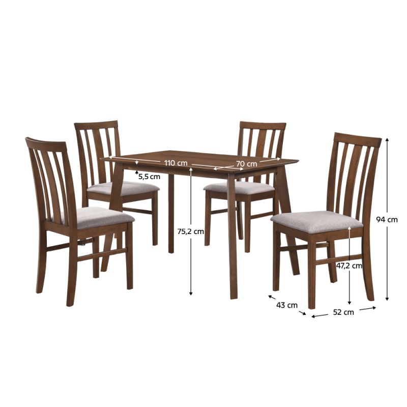 Jedálenský set 1+4, 110x70cm, MDF, orech, látka béžová, ROIS SET