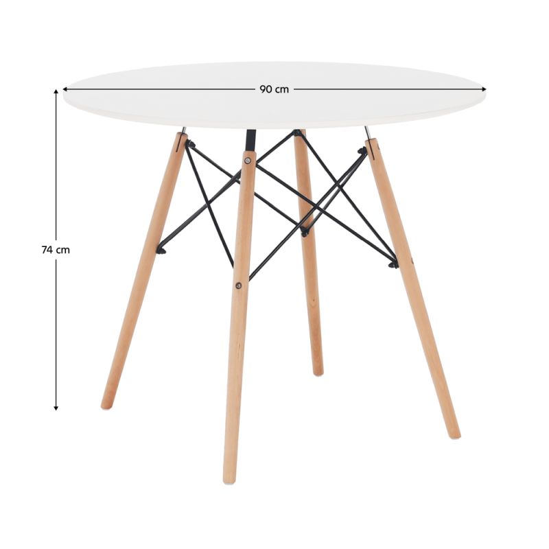 Jedálenský stôl, okrúhly 90cm, MDF, biely, buk, GAMIN 2 NEW 90