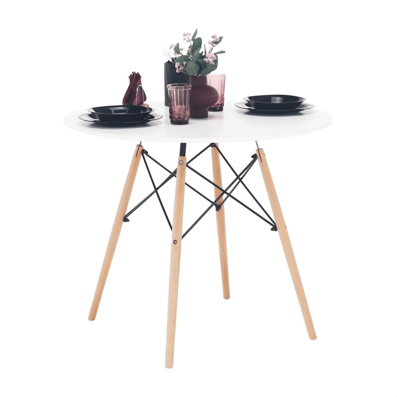 Jedálenský stôl, okrúhly 90cm, MDF, biely, buk, GAMIN 2 NEW 90