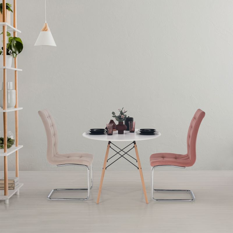 Jedálenský stôl, okrúhly 90cm, MDF, biely, buk, GAMIN 2 NEW 90