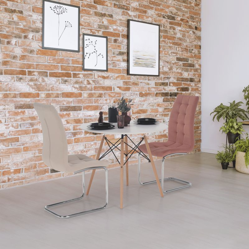 Jedálenský stôl, okrúhly 90cm, MDF, biely, buk, GAMIN 2 NEW 90