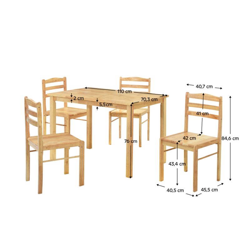 Jedálenský set 1+4, 110x70cm, masív, prírodný, LOAK