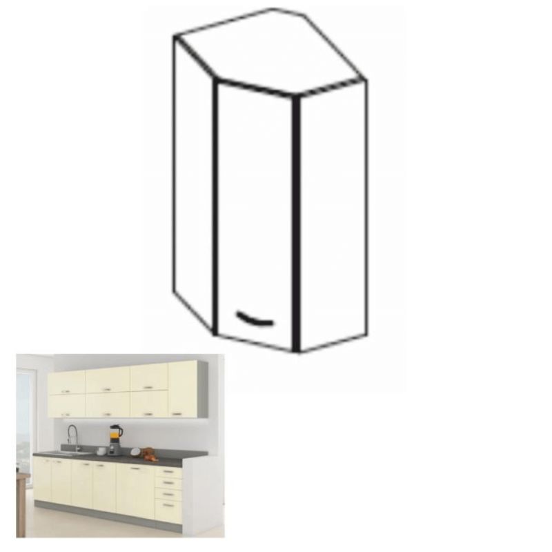 Horná skrinka rohová, 60cm, krémový lesk, sivá, PRADO 60/60 N G-72