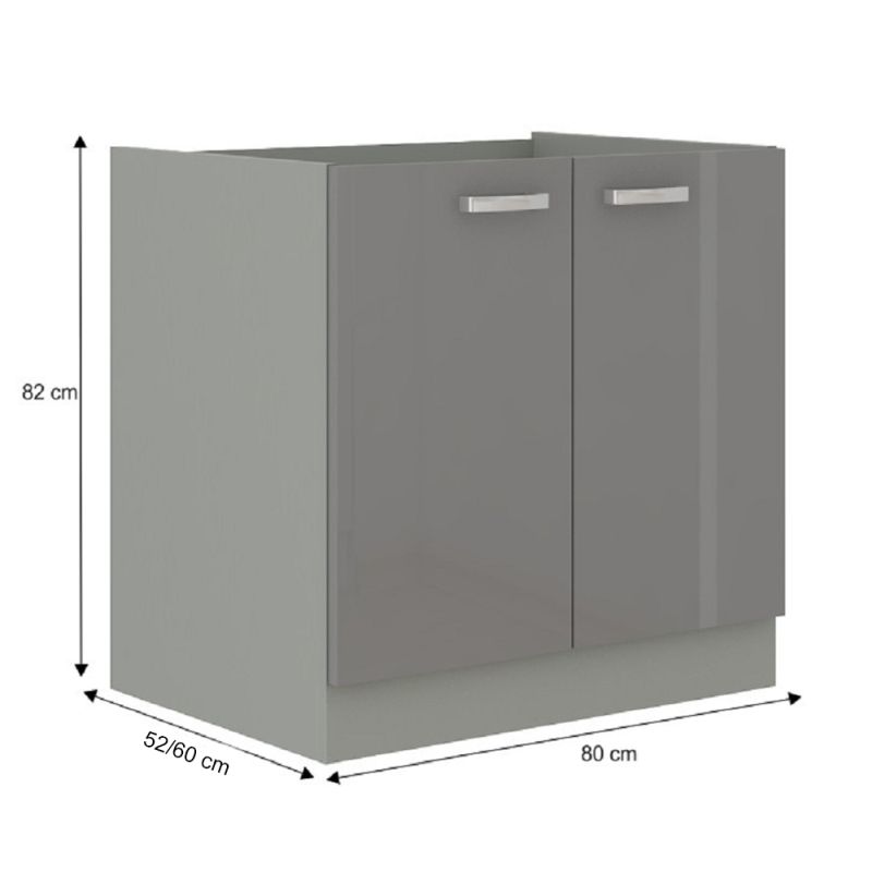 Spodná skrinka, 80cm, sivý lesk, sivá, PRADO 80 D 2F BB