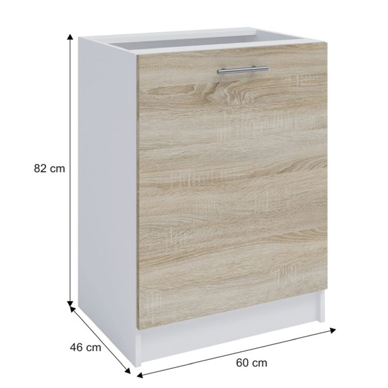 Spodná skrinka, 60cm, biela, dub sonoma, ľavá, FABIANA S-60