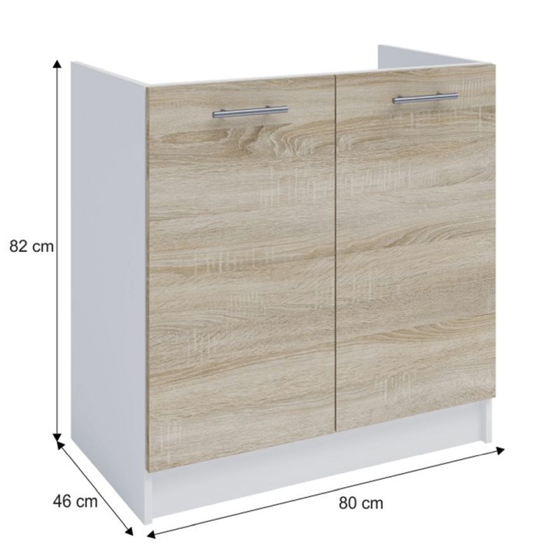 Spodná skrinka drezová, 80cm, biela, dub sonoma, FABIANA S-80ZL