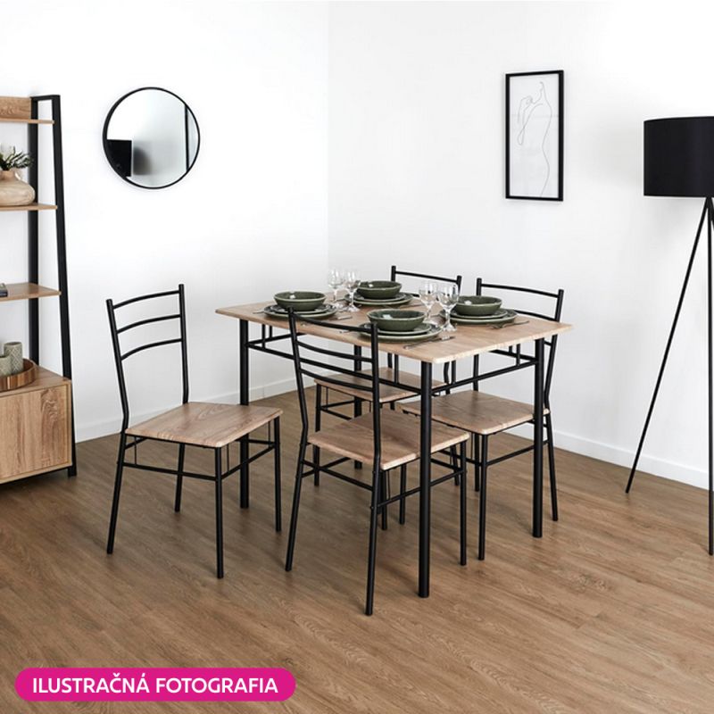 Jedálenský set 1+4, 110x60cm, MDF, dub sonoma, čierny, MAKO