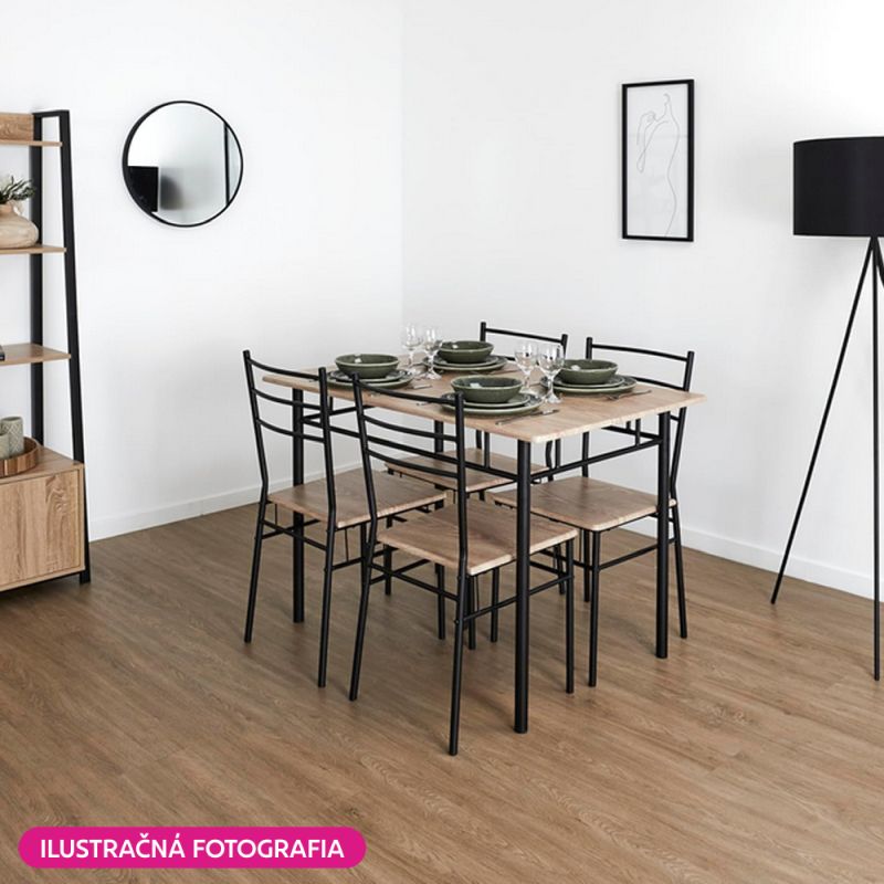Jedálenský set 1+4, 110x60cm, MDF, dub sonoma, čierny, MAKO