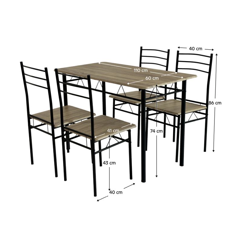 Jedálenský set 1+4, 110x60cm, MDF, dub sonoma, čierny, MAKO