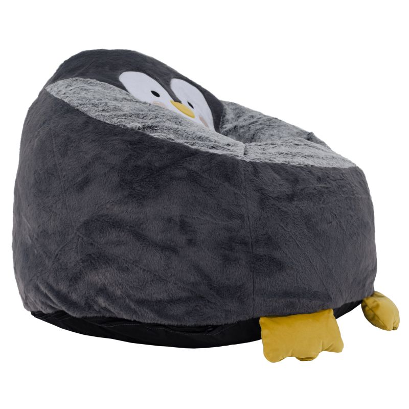 Sedací vak, 74cm, tučniak, sivá látka, PINGO