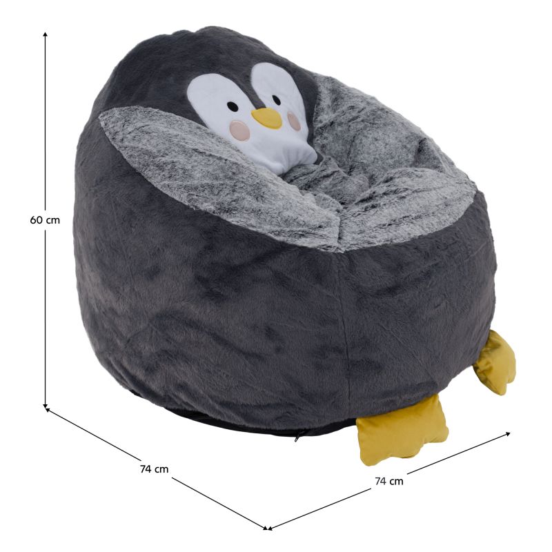 Sedací vak, 74cm, tučniak, sivá látka, PINGO