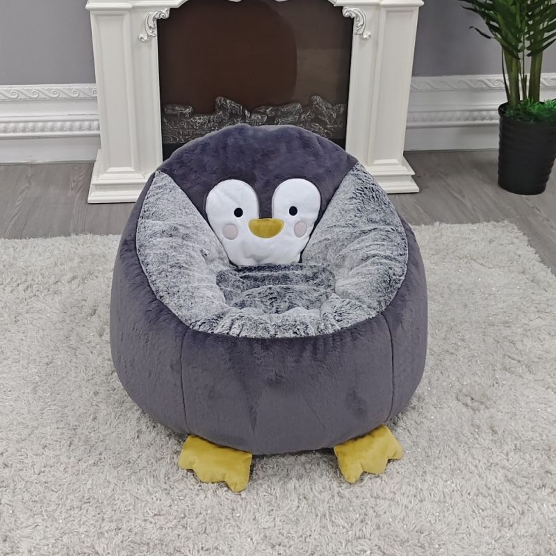 Sedací vak, 74cm, tučniak, sivá látka, PINGO