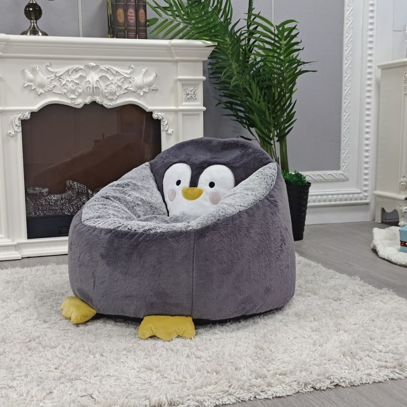 Sedací vak, 74cm, tučniak, sivá látka, PINGO