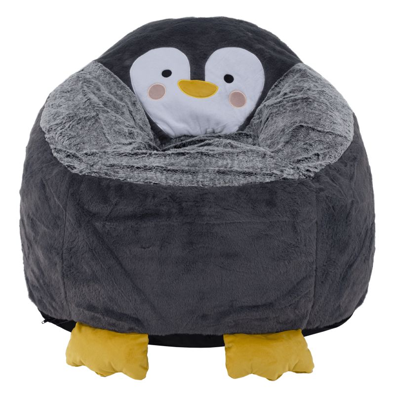 Sedací vak, 74cm, tučniak, sivá látka, PINGO