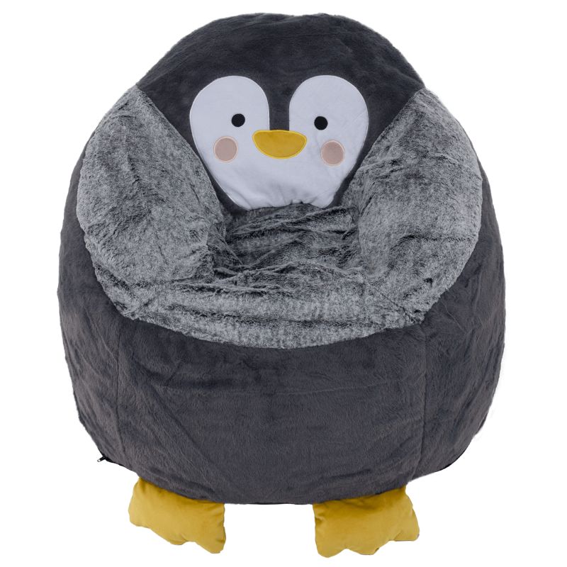 Sedací vak, 74cm, tučniak, sivá látka, PINGO