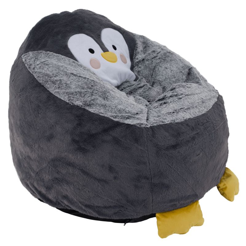 Sedací vak, 74cm, tučniak, sivá látka, PINGO