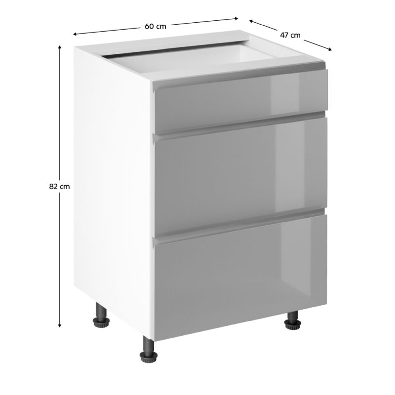Spodná skrinka, 60cm, biela, sivý lesk, AURORA D60S3
