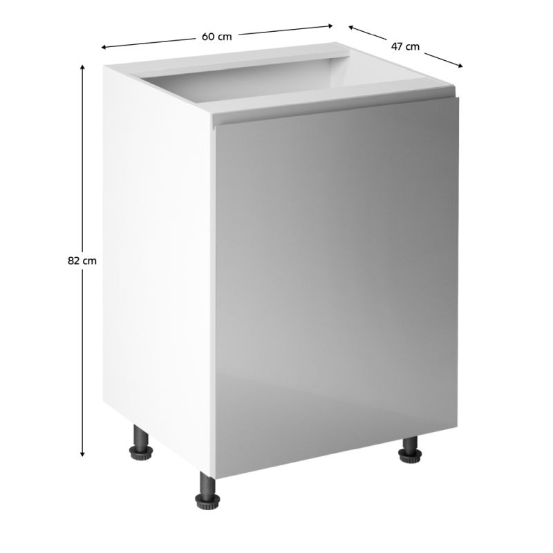 Spodná skrinka, 60cm, biela, sivý lesk, pravá, AURORA D601F