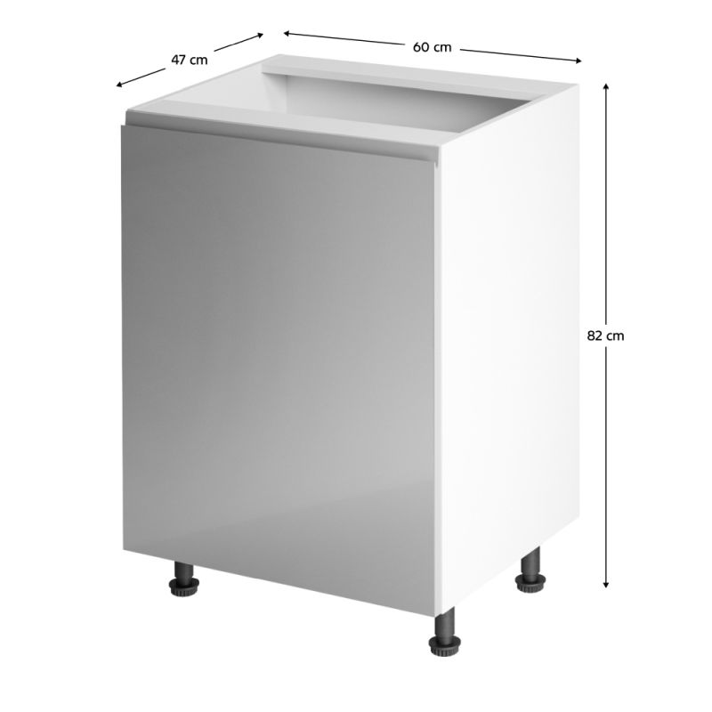 Spodná skrinka, 60cm, biela, sivý lesk, ľavá, AURORA D601F