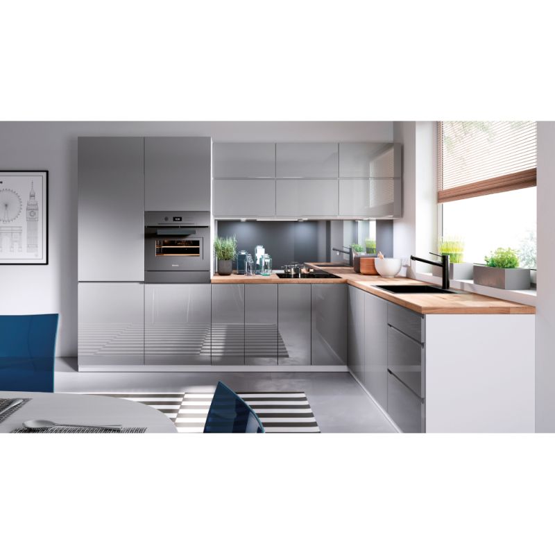Spodná rohová skrinka, 90cm, biela, sivý lesk, AURORA D90N
