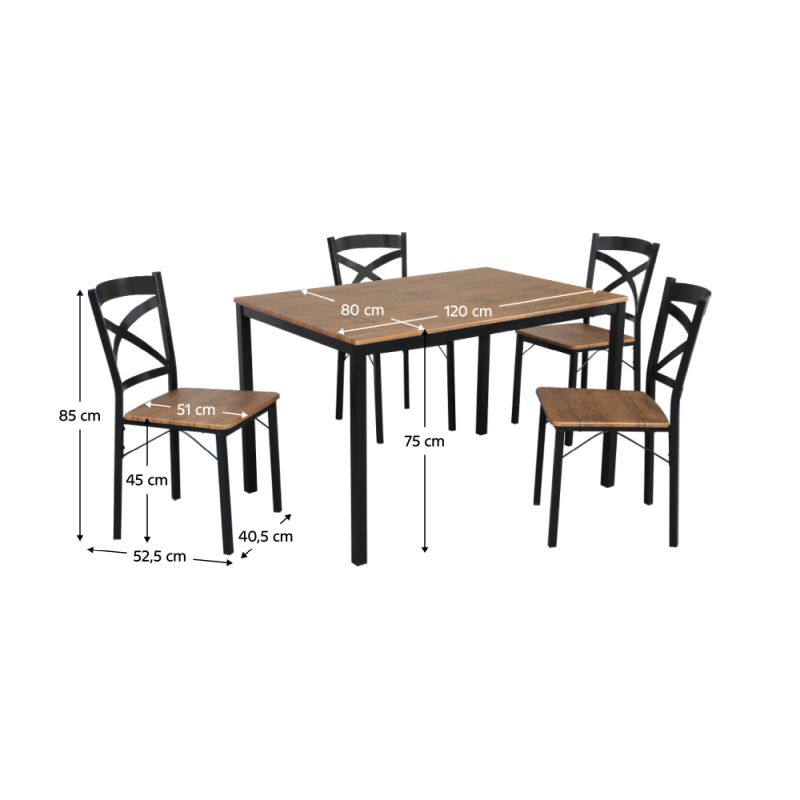Jedálenský set 1+4, 120x80cm, MDF, dub tmavý, čierny, HAIM