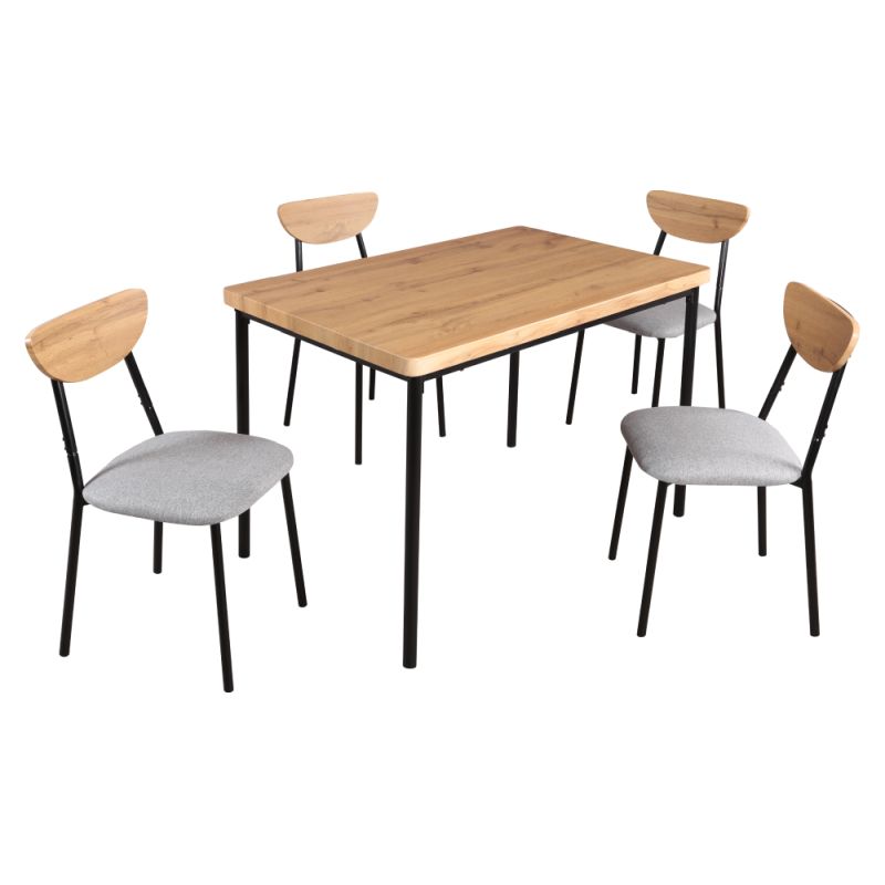 Jedálenský set 1+4, 110x70cm, MDF, dub svetlý, látka sivá, MADIO