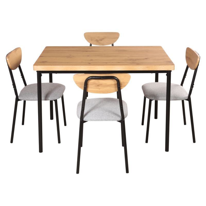 Jedálenský set 1+4, 110x70cm, MDF, dub svetlý, látka sivá, MADIO