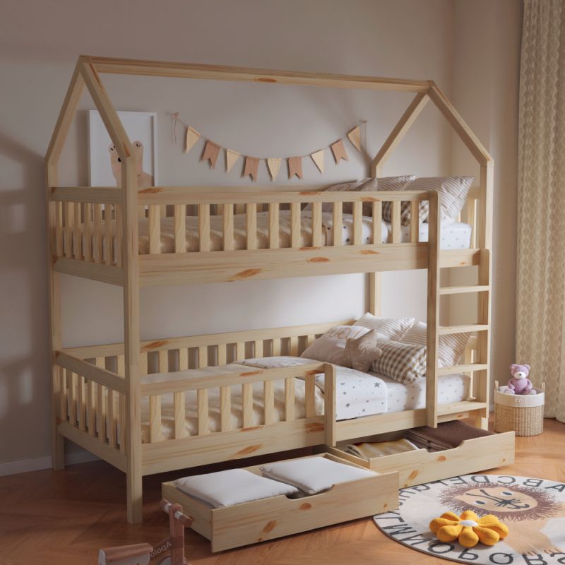 Montessori poschodová posteľ, 90x200, prírodná, VENITA TYP 2
