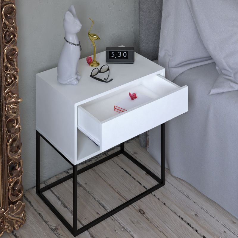 Nočný, príručný stolík, 60cm, biely, čierny, ARTI TYP 2