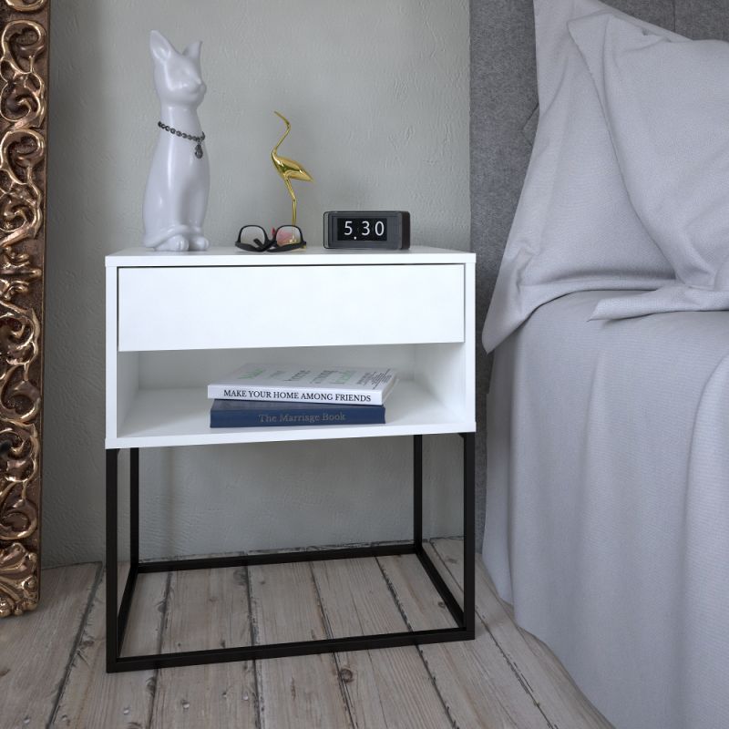 Nočný, príručný stolík, 60cm, biely, čierny, ARTI TYP 2