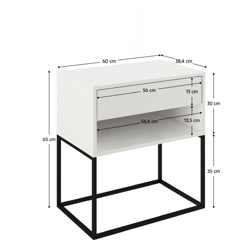 Nočný, príručný stolík, 60cm, biely, čierny, ARTI TYP 2