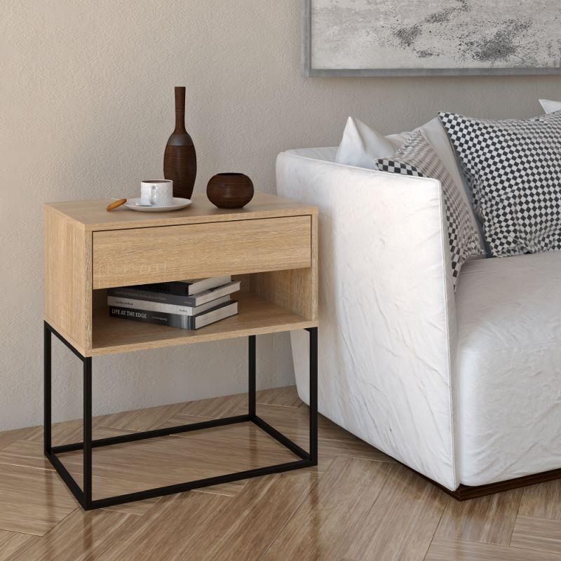 Nočný, príručný stolík, 60cm, dub sonoma, čierny, ARTI TYP 2