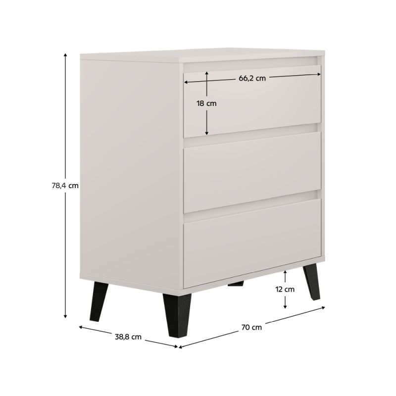 Komoda, 70cm, 3-zásuvková, kašmír, BOGAN 3S70