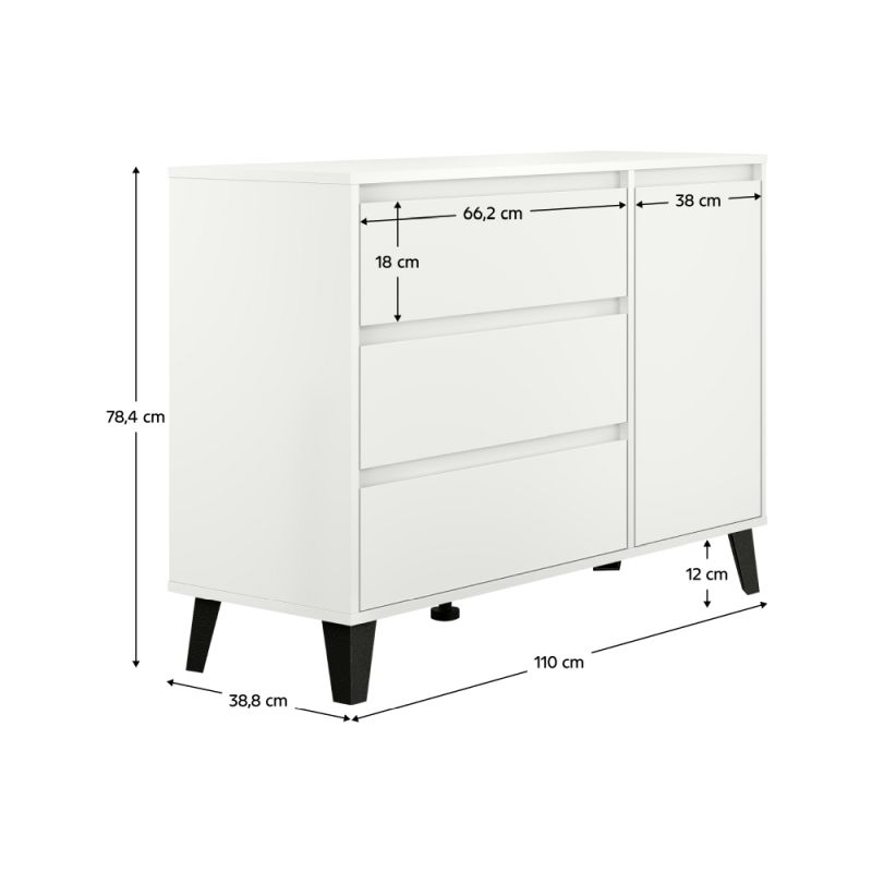 Komoda, 110cm, kombinovaná, biela, BOGAN NEW 1D3S