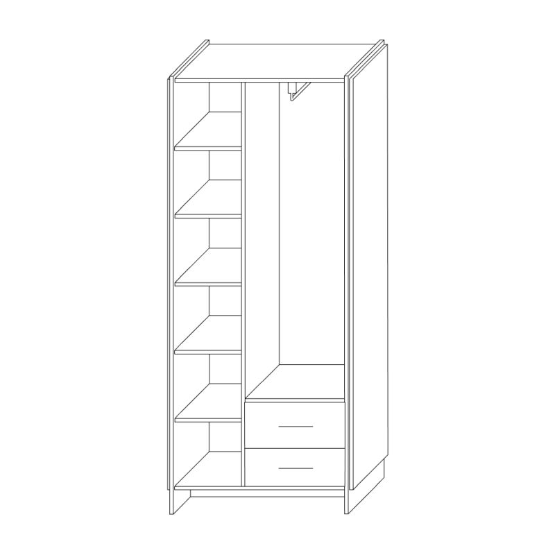 Skriňa, 82cm, kombinovaná, dub wotan, čierna, AMONI 2D2S