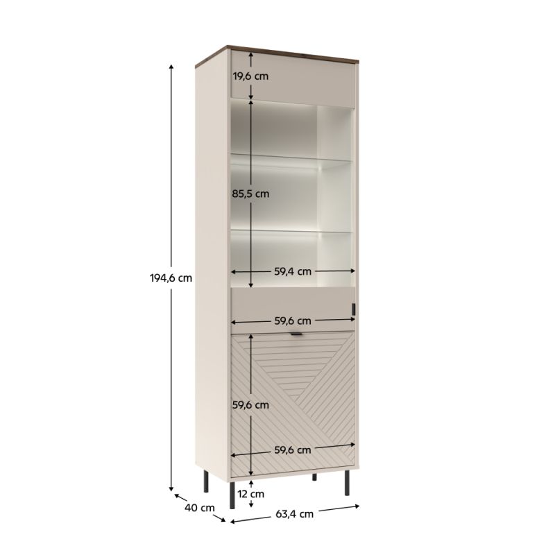 Vitrína, 63cm, kašmír, dub castello, EYCO 1D1W