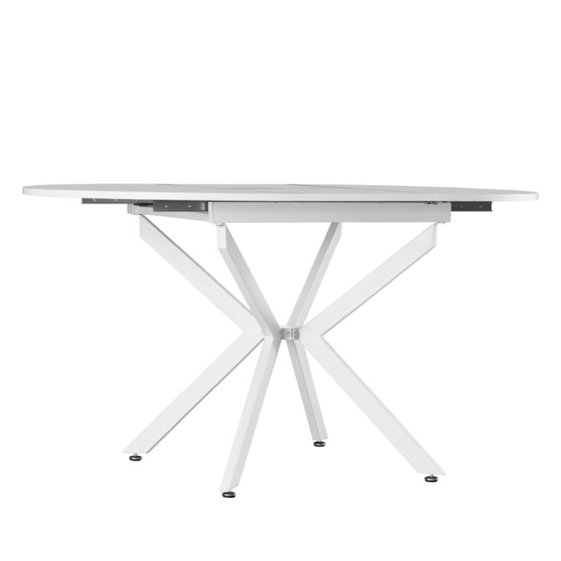 Jedálenský stôl, okrúhly, 100cm, rozkladací, MDF, biely, ABERO TYP 1