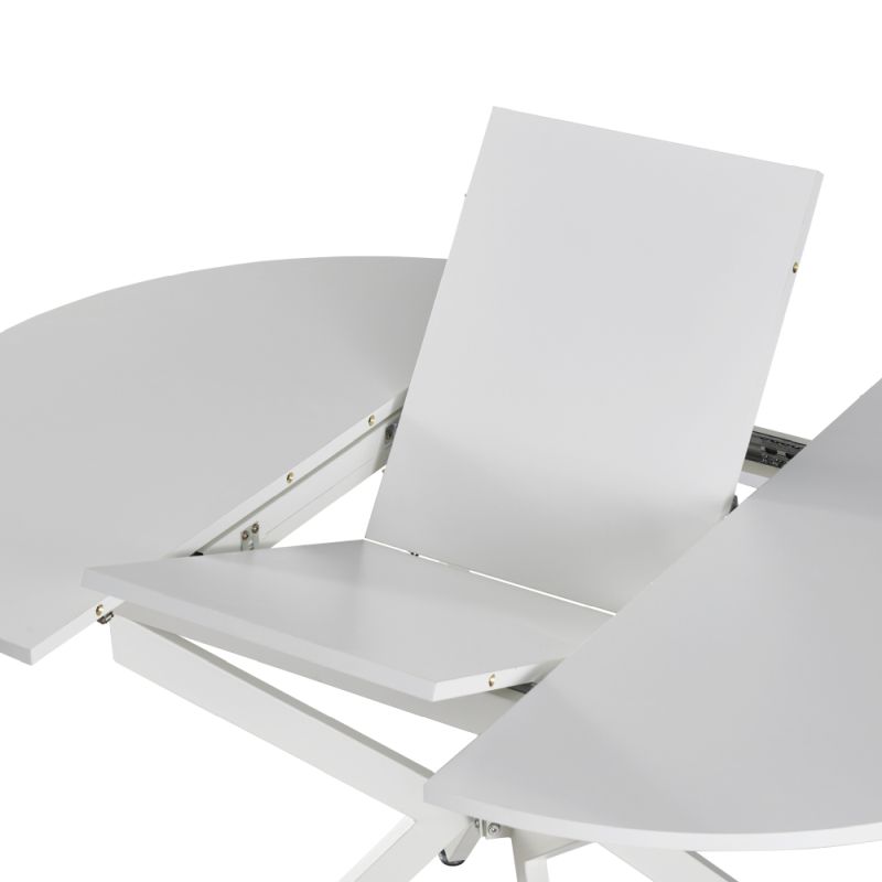 Jedálenský stôl, okrúhly, 100cm, rozkladací, MDF, biely, ABERO TYP 1