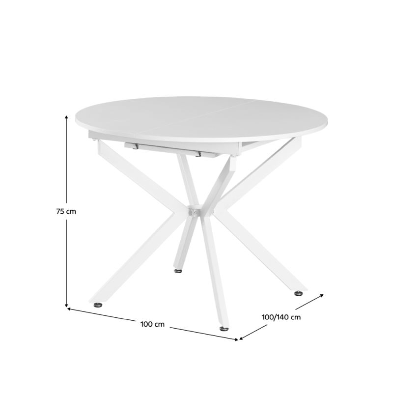 Jedálenský stôl, okrúhly, 100cm, rozkladací, MDF, biely, ABERO TYP 1