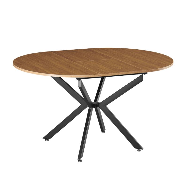 Jedálenský stôl, okrúhly, 100cm, rozkladací, MDF, dub svetlý, čierny, ABERO TYP 1