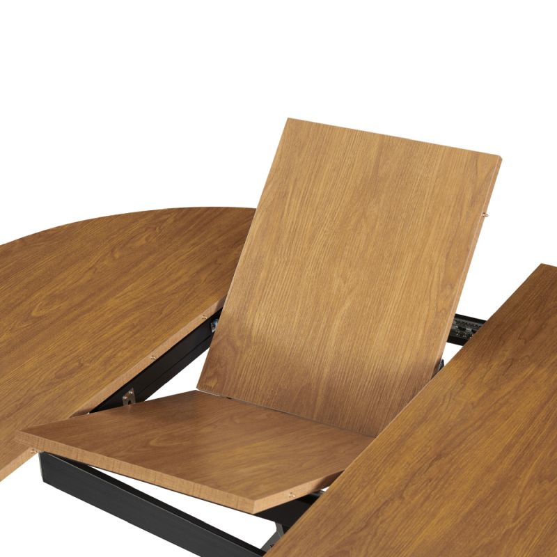 Jedálenský stôl, okrúhly, 100cm, rozkladací, MDF, dub svetlý, čierny, ABERO TYP 1