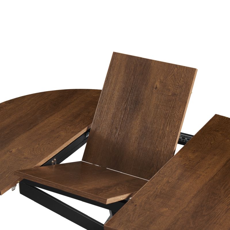 Jedálenský stôl, okrúhly, 100cm, rozkladací, MDF, dub tmavý, čierny, ABERO TYP 1