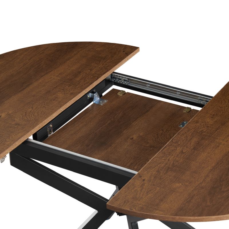 Jedálenský stôl, okrúhly, 100cm, rozkladací, MDF, dub tmavý, čierny, ABERO TYP 1