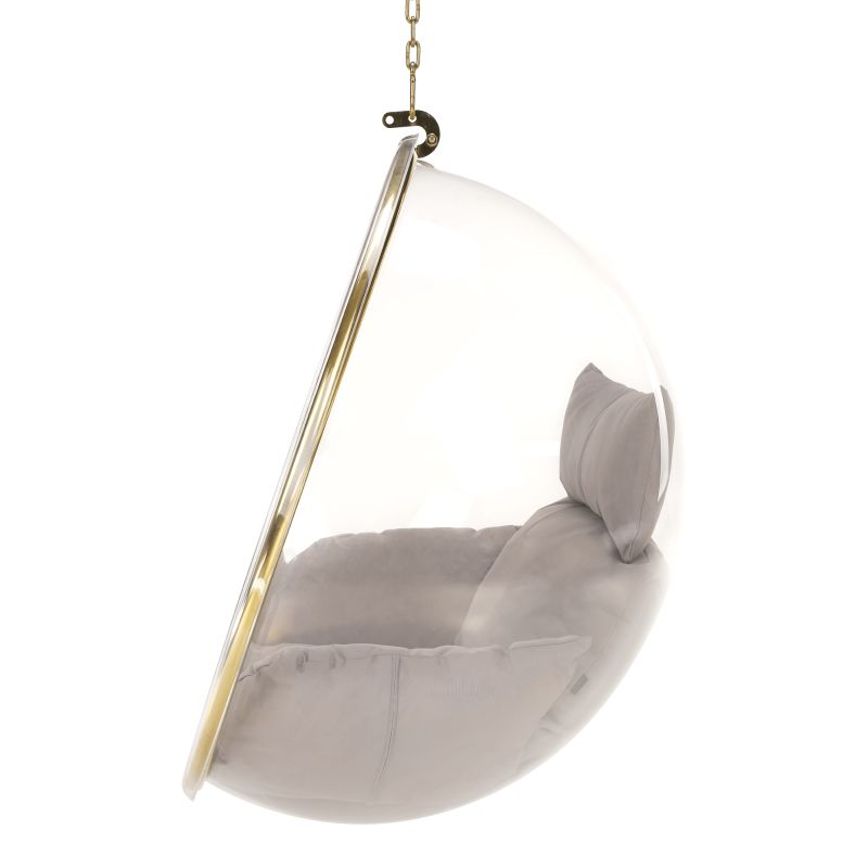 Závesné kreslo, transparentné, látka sivá, BUBBLE NEW TYP 1