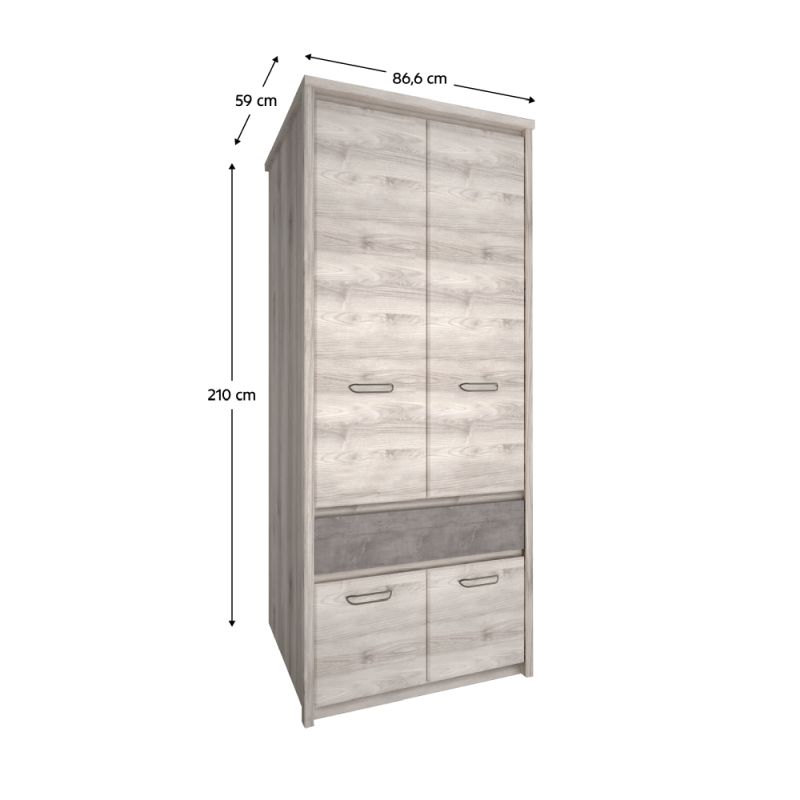 Skriňa, 86cm, vešiaková, gaštan nairobi, onyx, zrkadlo, JESI NEW 4D1S
